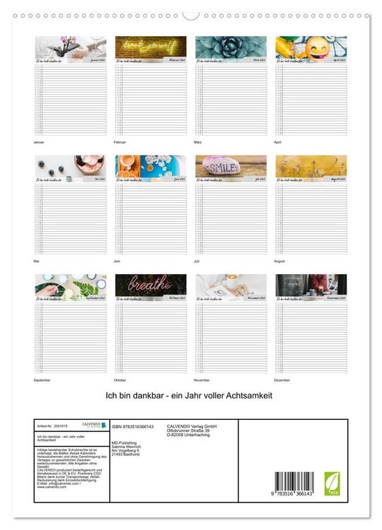 Produktbild: Ich bin dankbar - ein Jahr voller Achtsamkeit (hochwertiger Premium Wandkalender 2026 DIN A2 hoch), Kunstdruck in Hochglanz