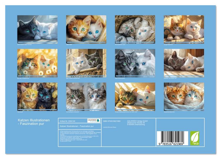 Produktbild: Katzen Illustrationen - Faszination pur (Wandkalender 2026 DIN A4 quer), CALVENDO Monatskalender