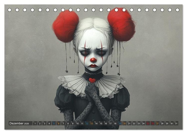 Produktbild: Clowniversum - Wo die Masken Geschichten erz&auml;hlen (Tischkalender 2026 DIN A5 quer), CALVENDO Monatskalender