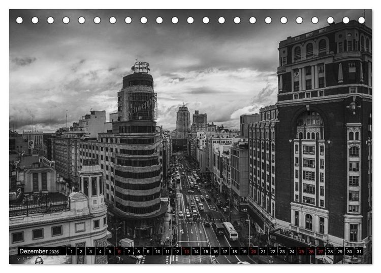 Produktbild: Madrid - Schwarz-Wei&szlig; Impressionen (Tischkalender 2026 DIN A5 quer), CALVENDO Monatskalender