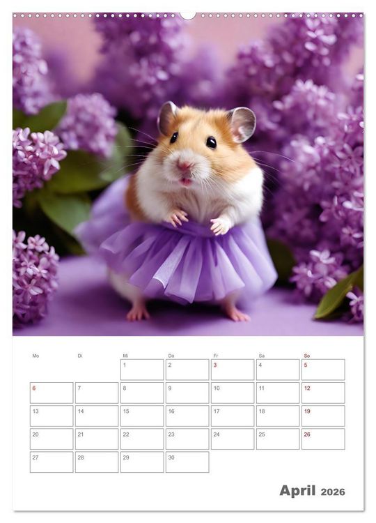 Produktbild: Ballerina Hamster - Eine Sinfonie aus zuckers&uuml;&szlig;e KI Hamstern in T&uuml;ll und Seide (hochwertiger Premium Wandkalender 2026 DIN A2 hoch), Kunstdruck in Hochglanz