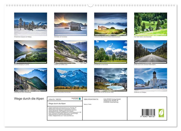Produktbild: Wege durch die Alpen (hochwertiger Premium Wandkalender 2026 DIN A2 quer), Kunstdruck in Hochglanz