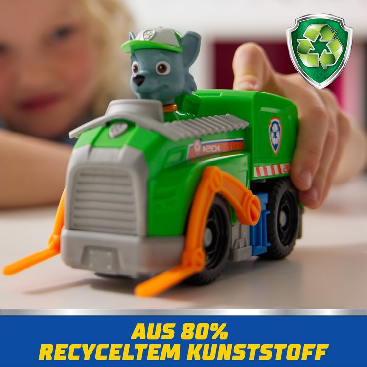 Produktbild: PAW Patrol Rocky-Figur mit Recycling-Truck, stabiles Basis-Fahrzeug (2025), authentisches Spielzeug zur Serie f&uuml;r Kinder ab 3 Jahren