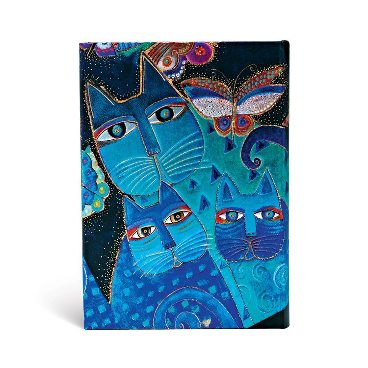 Produktbild: Hardcover Notizbuch Katzen in Blau mit Schmetterlingen, Midi, Liniert