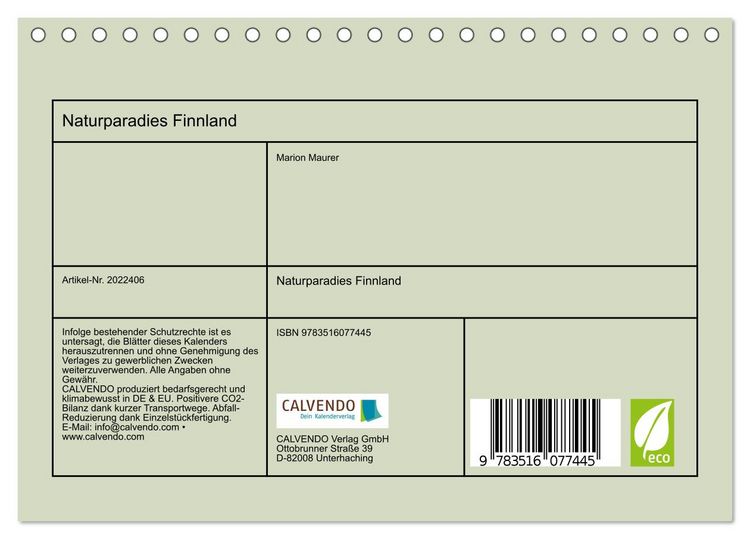 Produktbild: Naturparadies Finnland (Tischkalender 2026 DIN A5 quer), CALVENDO Monatskalender