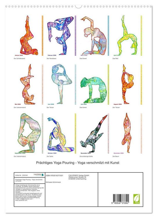 Produktbild: Pr&auml;chtiges Yoga Pouring - Yoga verschmilzt mit Kunst (hochwertiger Premium Wandkalender 2026 DIN A2 hoch), Kunstdruck in Hochglanz