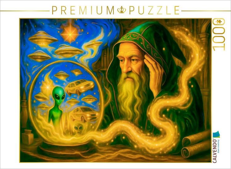 Produktbild: CALVENDO Puzzle Zauberer erkennt in Kristallkugel kommende Zukunftsbilder | 1000 Teile Lege-Gr&ouml;&szlig;e 64x48cm Foto-Puzzle f&uuml;r gl&uuml;ckliche Stunden