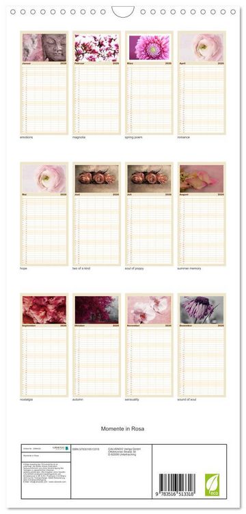 Produktbild: Familienplaner 2026 - Momente in Rosa mit 5 Spalten (Wandkalender, 21 x 45 cm) CALVENDO