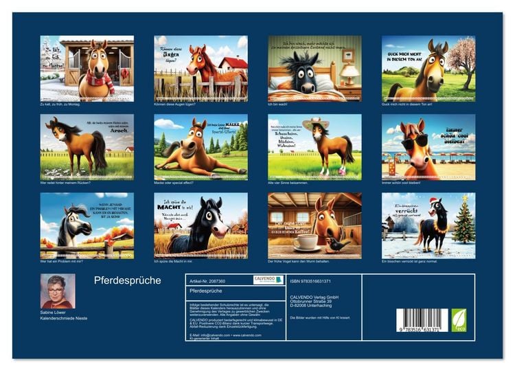 Produktbild: Pferdespr&uuml;che (hochwertiger Premium Wandkalender 2026 DIN A2 quer), Kunstdruck in Hochglanz