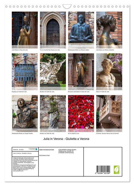 Produktbild: Julia in Verona - Giulietta a Verona (Wandkalender 2027 DIN A3 hoch), CALVENDO Monatskalender