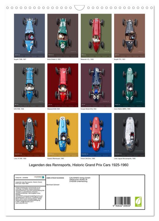 Produktbild: Legenden des Rennsports, Historic Grand Prix Cars 1925-1960 (Wandkalender 2026 DIN A3 hoch), CALVENDO Monatskalender