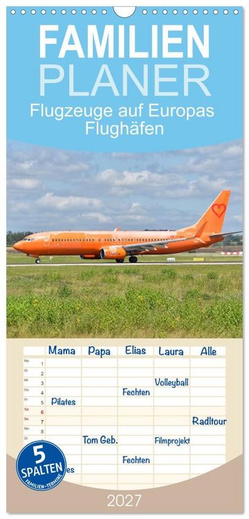 Produktbild: Familienplaner 2027 - Flugzeuge auf Europas Flugh&auml;fen mit 5 Spalten (Wandkalender, 21 x 45 cm) CALVENDO