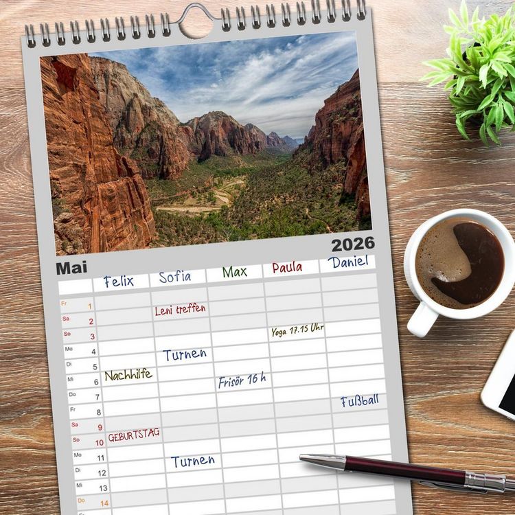 Produktbild: Familienplaner 2026 - USA Deluxe mit 5 Spalten (Wandkalender, 21 x 45 cm) CALVENDO