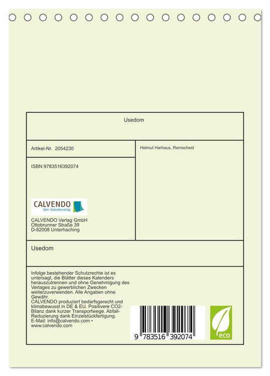 Produktbild: Usedom (Tischkalender 2026 DIN A5 hoch), CALVENDO Monatskalender