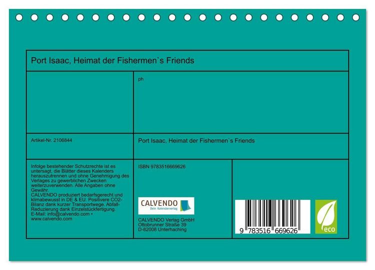 Produktbild: Port Isaac, Heimat der Fishermen`s Friends (Tischkalender 2026 DIN A5 quer), CALVENDO Monatskalender