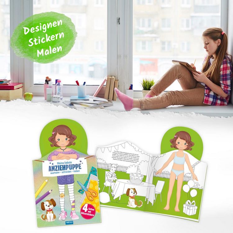 Produktbild: Tr&ouml;tsch Besch&auml;ftigungsbuch Malbuch Stickerbuch Meine liebste Anziehpuppe