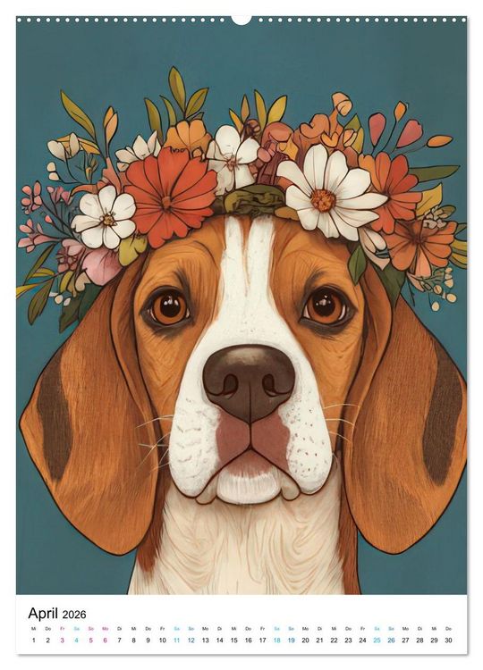 Produktbild: Beagle im Blumenmeer (hochwertiger Premium Wandkalender 2026 DIN A2 hoch), Kunstdruck in Hochglanz