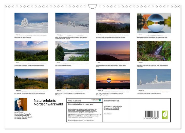Produktbild: Naturerlebnis Nordschwarzwald (Wandkalender 2026 DIN A3 quer), CALVENDO Monatskalender