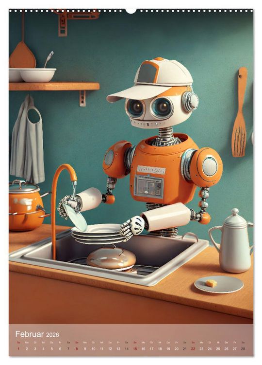 Produktbild: RoboLife - Niedliche Blechfreunde im Alltag (hochwertiger Premium Wandkalender 2026 DIN A2 hoch), Kunstdruck in Hochglanz