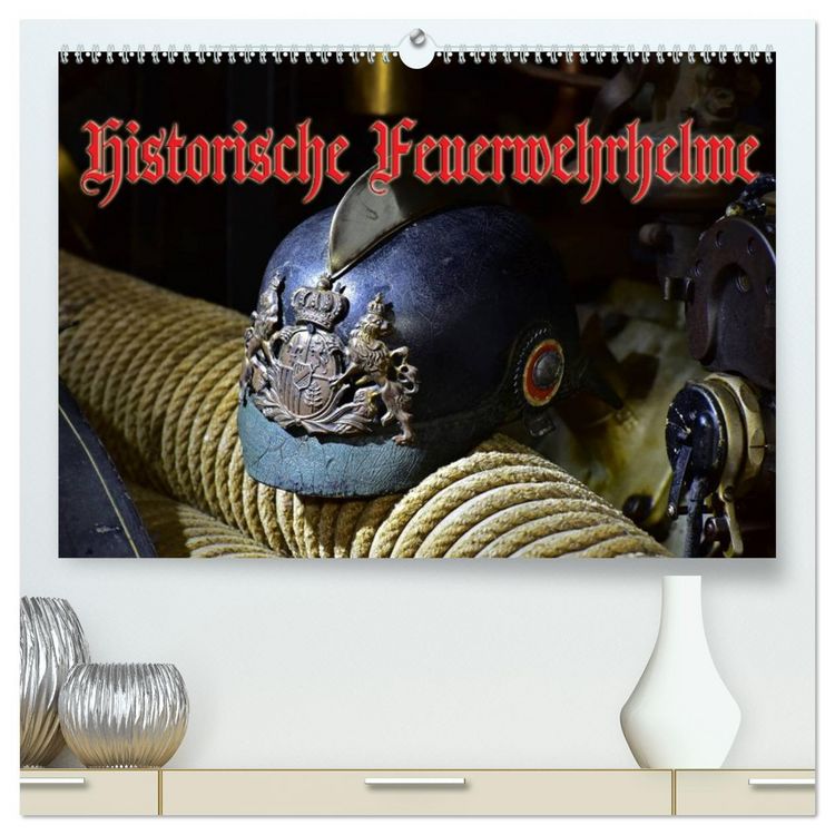 Produktbild: Historische Feuerwehrhelme (hochwertiger Premium Wandkalender 2026 DIN A2 quer), Kunstdruck in Hochglanz