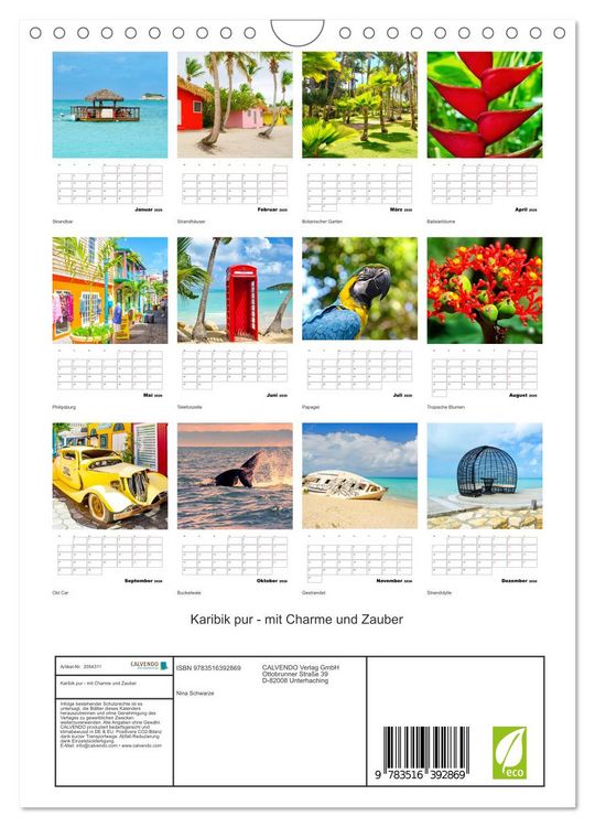 Produktbild: Karibik pur - mit Charme und Zauber (Wandkalender 2026 DIN A4 hoch), CALVENDO Monatskalender
