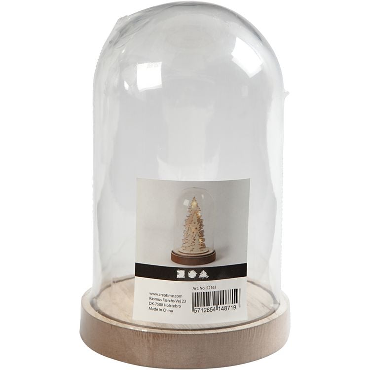 Produktbild: Creativ Company Plastikglas Glocke auf Holzfu&szlig;, H 18 cm, D 11 cm