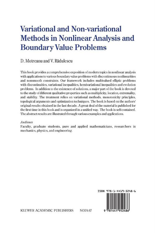 Produktbild: Variational and Non-variational Methods in Nonlinear Analysis and Boundary Value Problems