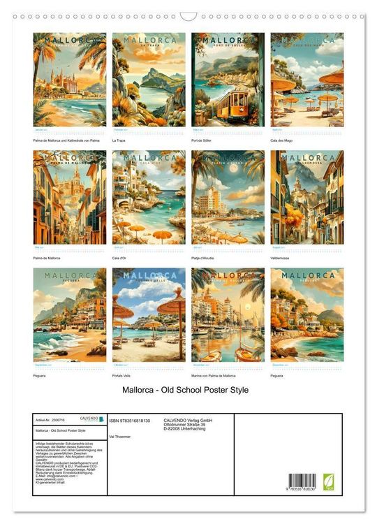 Produktbild: Mallorca - Old School Poster Style (Wandkalender 2027 DIN A2 hoch), CALVENDO Monatskalender
