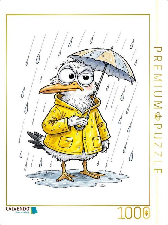 Produktbild: CALVENDO Puzzle Comic M&ouml;we im Ostfriesennerz im K&uuml;stenregen | 1000 Teile Lege-Gr&ouml;&szlig;e 64x48cm Foto-Puzzle f&uuml;r gl&uuml;ckliche Stunden