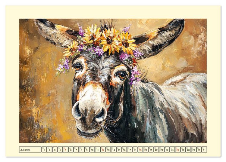 Produktbild: Charmante Langohren. Bezaubernde Eselportr&auml;ts in &Ouml;loptik (Tischkalender 2026 DIN A5 quer), CALVENDO Monatskalender