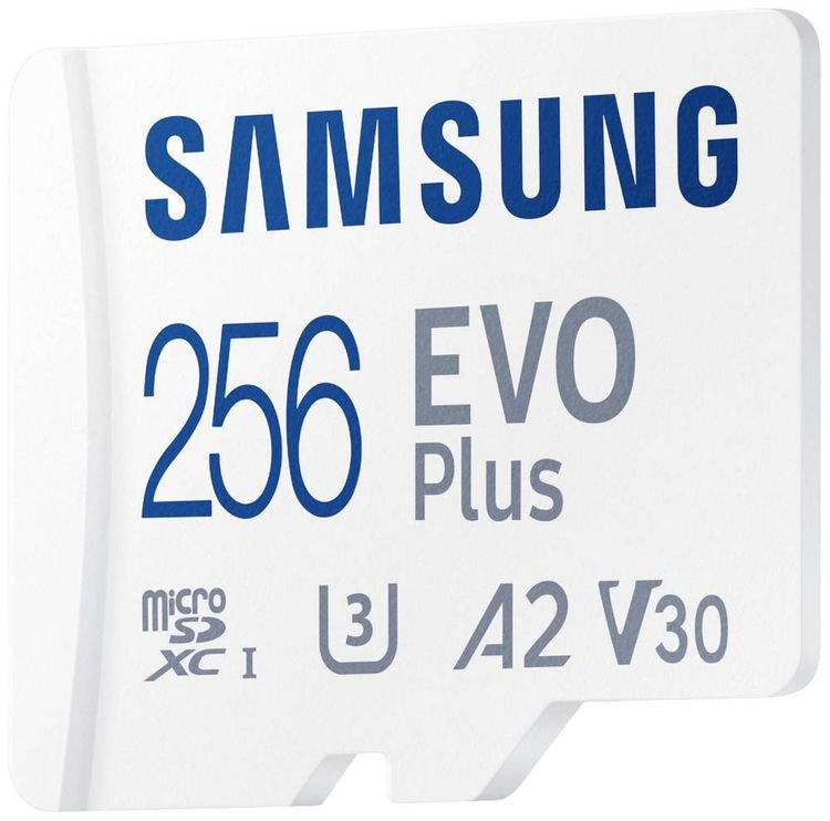 Produktbild: Samsung EVO Plus microSD-Karte Retail 256 GB UHS-I, v30 Video Speed Class, A2 Application Performance Class inkl. SD-Adapter