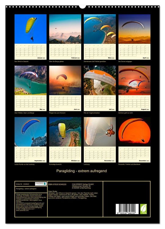 Produktbild: Paragliding - extrem aufregend (hochwertiger Premium Wandkalender 2026 DIN A2 hoch), Kunstdruck in Hochglanz