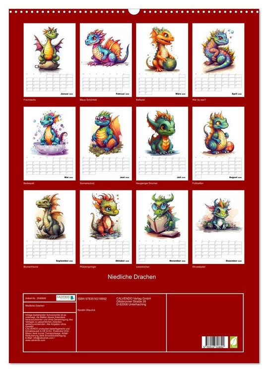 Produktbild: Niedliche Drachen (Wandkalender 2026 DIN A2 hoch), CALVENDO Monatskalender