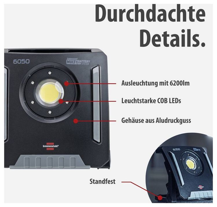 Produktbild: Brennenstuhl Multi Battery 6050 MH Akku-Baustrahler EEK E 61.6 W 6200 lm Tageslichtwei&szlig; 1173140600