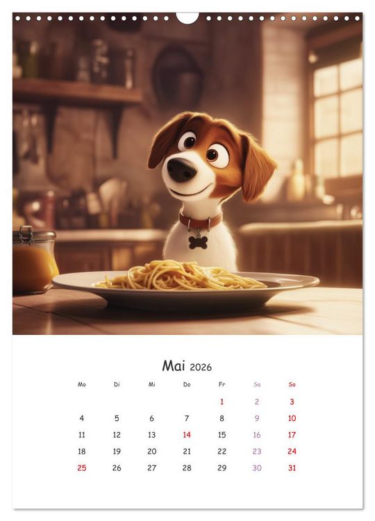 Produktbild: Fellnasen am K&uuml;chentisch - 12 KI-Motive mit Hunden (Wandkalender 2026 DIN A3 hoch), CALVENDO Monatskalender