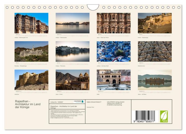 Produktbild: Rajasthan - Architektur im Land der K&ouml;nige (Wandkalender 2026 DIN A4 quer), CALVENDO Monatskalender
