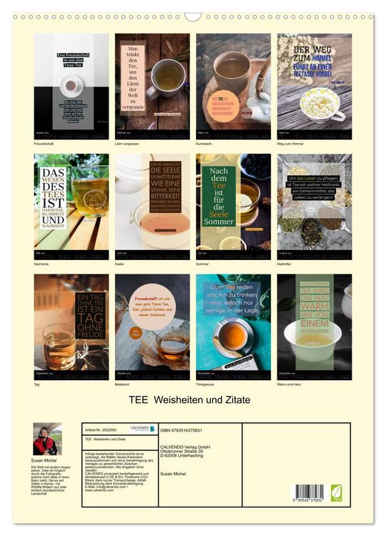 Produktbild: TEE Weisheiten und Zitate (Wandkalender 2026 DIN A2 hoch), CALVENDO Monatskalender