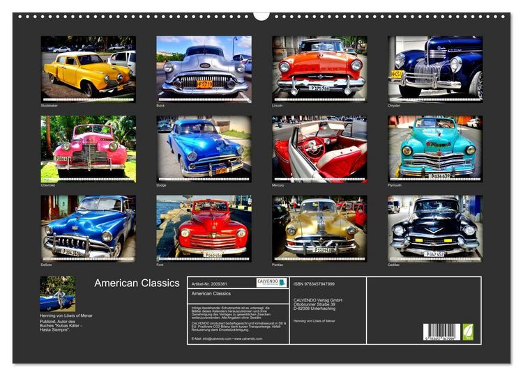 Produktbild: American Classics (Wandkalender 2026 DIN A2 quer), CALVENDO Monatskalender