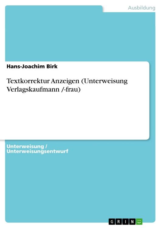 Produktbild: Textkorrektur Anzeigen (Unterweisung Verlagskaufmann /-frau)