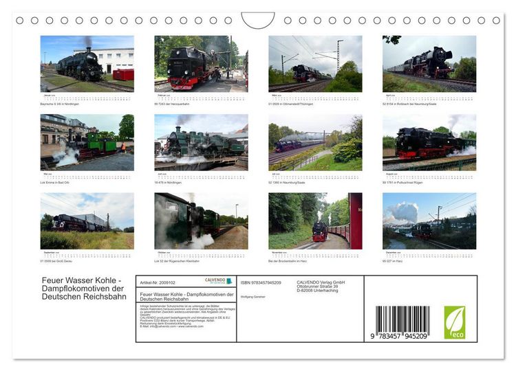 Produktbild: Feuer Wasser Kohle - Dampflokomotiven der Deutschen Reichsbahn (Wandkalender 2026 DIN A4 quer), CALVENDO Monatskalender