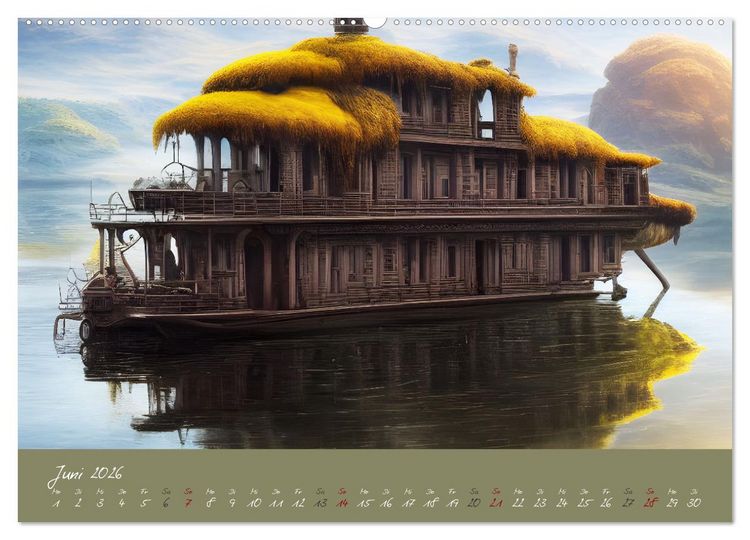 Produktbild: Romantische Fantasy Hausboote Magische Stimmungen in der D&auml;mmerung (Wandkalender 2026 DIN A2 quer), CALVENDO Monatskalender