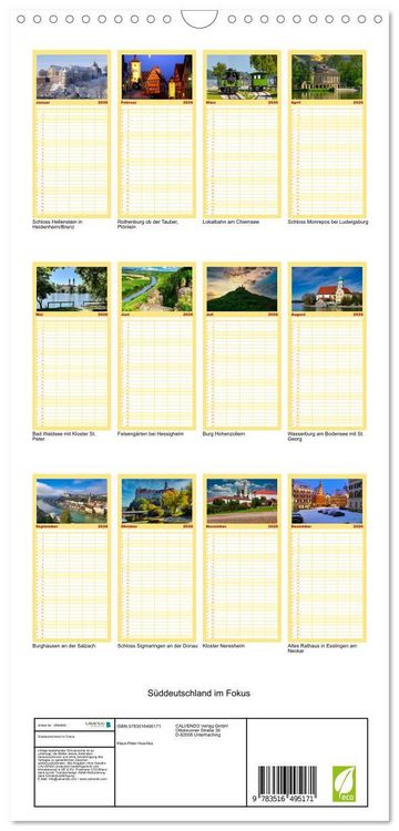 Produktbild: Familienplaner 2026 - S&uuml;ddeutschland im Fokus mit 5 Spalten (Wandkalender, 21 x 45 cm) CALVENDO
