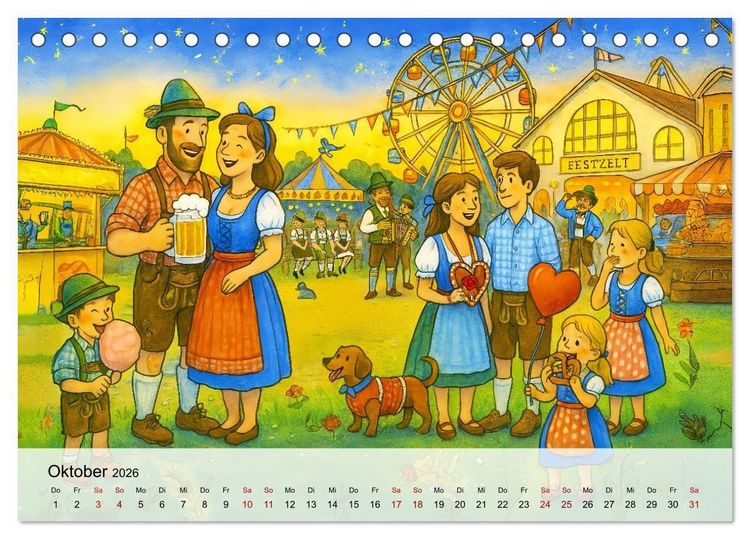 Produktbild: Bayrische Wimmelbilder - Wo Heimat lebendig wird (Tischkalender 2026 DIN A5 quer), CALVENDO Monatskalender
