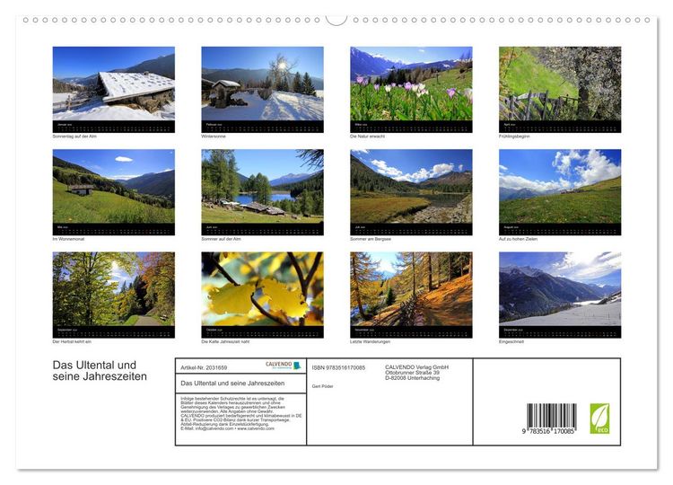 Produktbild: Das Ultental und seine Jahreszeiten (hochwertiger Premium Wandkalender 2026 DIN A2 quer), Kunstdruck in Hochglanz
