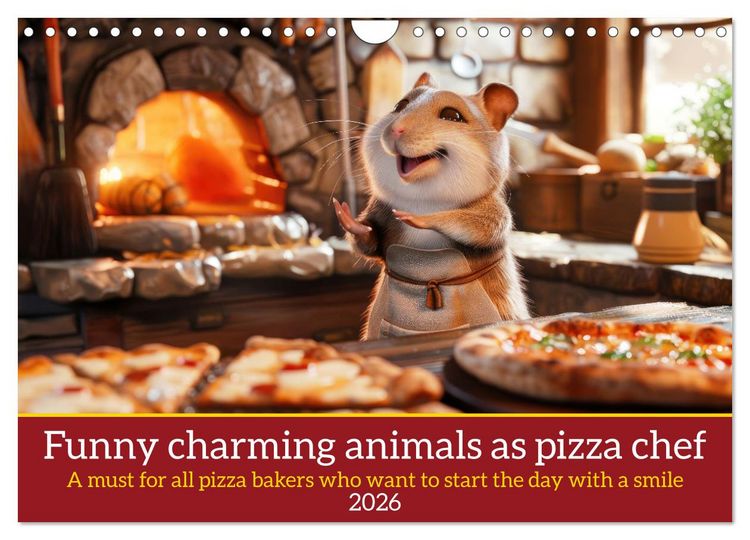 Produktbild: Funny charming animals as pizza chef (Wall Calendar 2026 DIN A4 landscape), CALVENDO 12 Month Wall Calendar