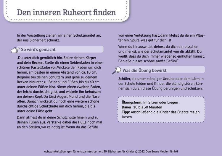 Produktbild: Achtsamkeits&uuml;bungen f&uuml;r entspanntes Lernen. 30 Bildkarten f&uuml;r Kinder