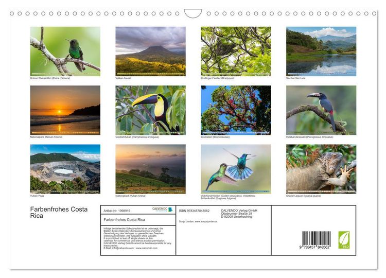 Produktbild: Farbenfrohes Costa Rica (Wandkalender 2026 DIN A3 quer), CALVENDO Monatskalender