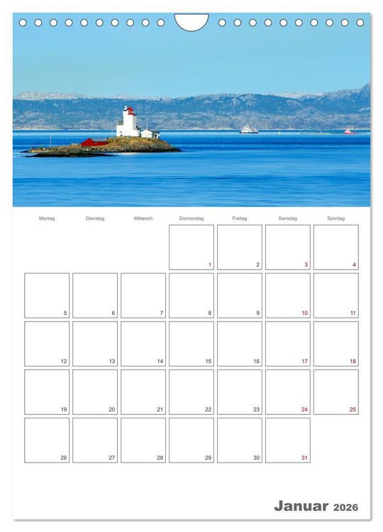 Produktbild: Die K&uuml;ste Norwegens - Terminplaner (Wandkalender 2026 DIN A4 hoch), CALVENDO Monatskalender