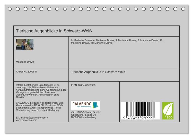 Produktbild: Tierische Augenblicke in Schwarz-Wei&szlig; (Tischkalender 2026 DIN A5 quer), CALVENDO Monatskalender
