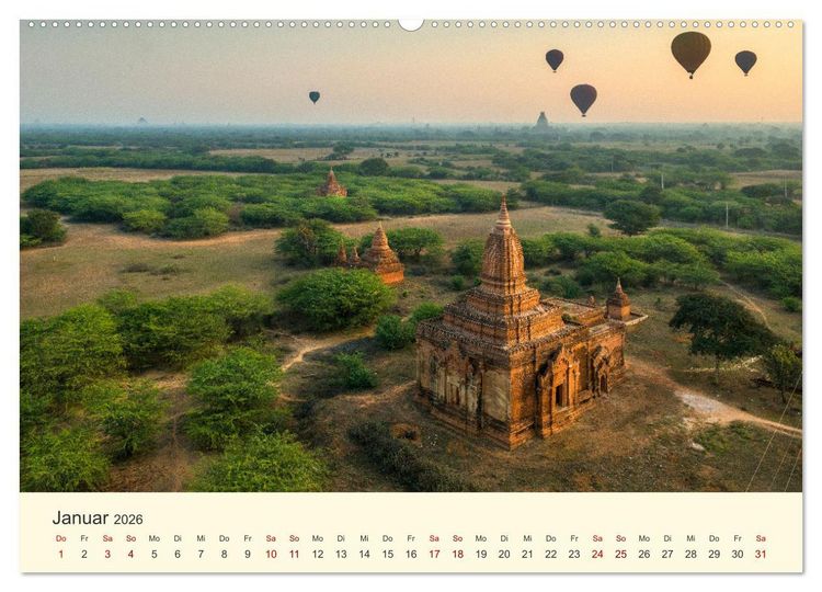 Produktbild: Bagan - Pagode im Wald (hochwertiger Premium Wandkalender 2026 DIN A2 quer), Kunstdruck in Hochglanz